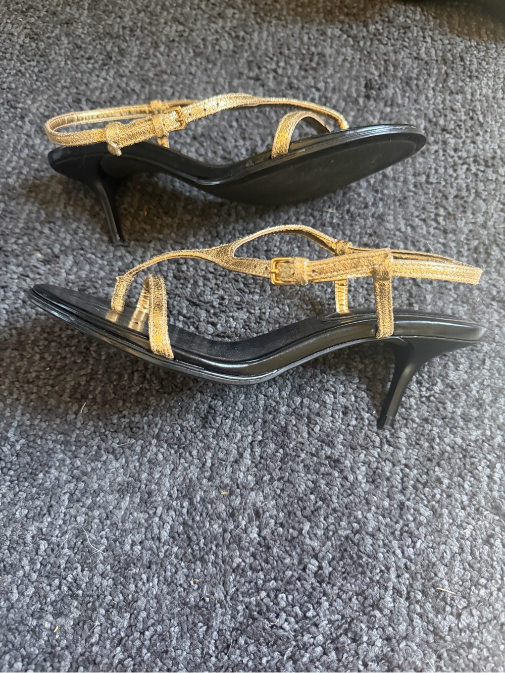 Zara Gold Metallic Strappy Heels with Black Sole